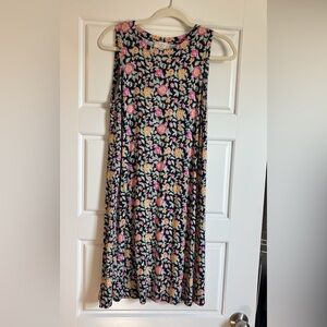 LOFT Black Pink Asymmetrical Maxi Dress